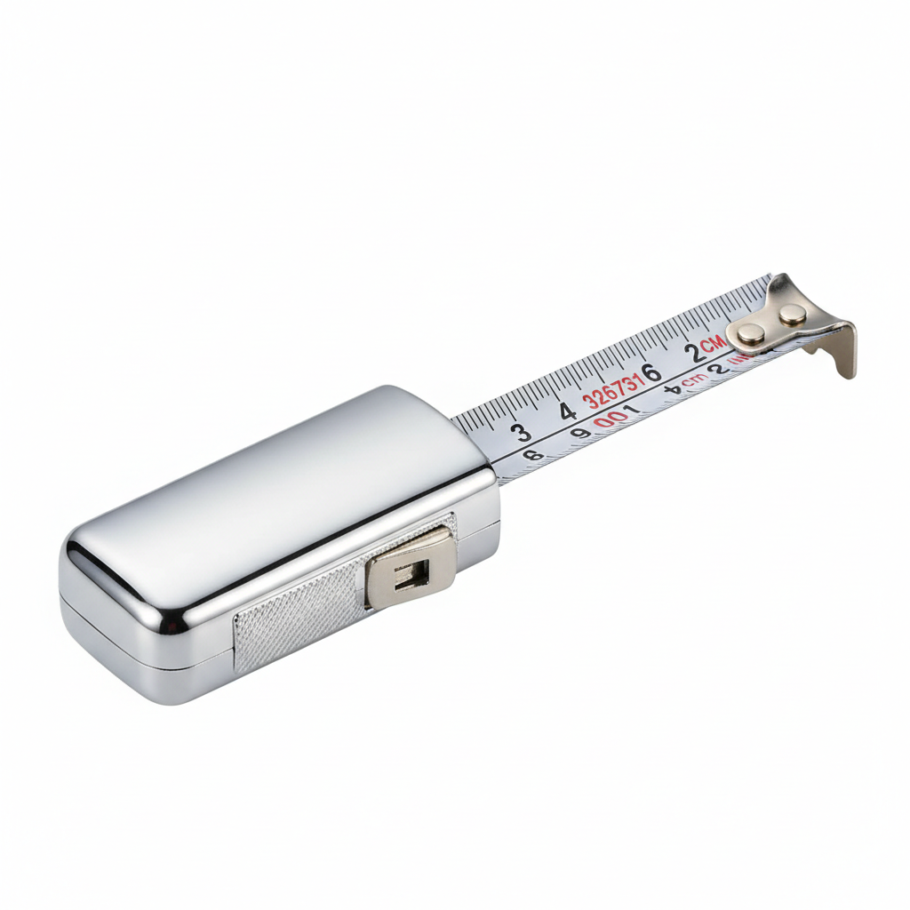 Pocket tape measure opened showing blade with measurements