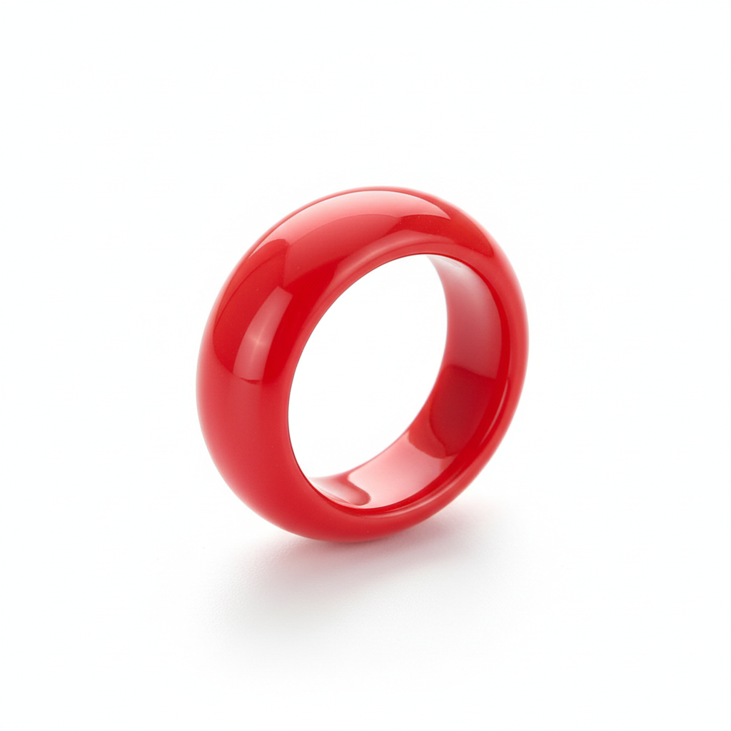 Red plastic ring close-up detail shot