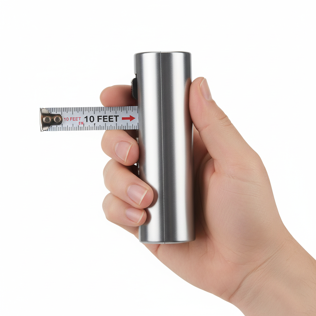 Slim tape measure held in hand showing compact size