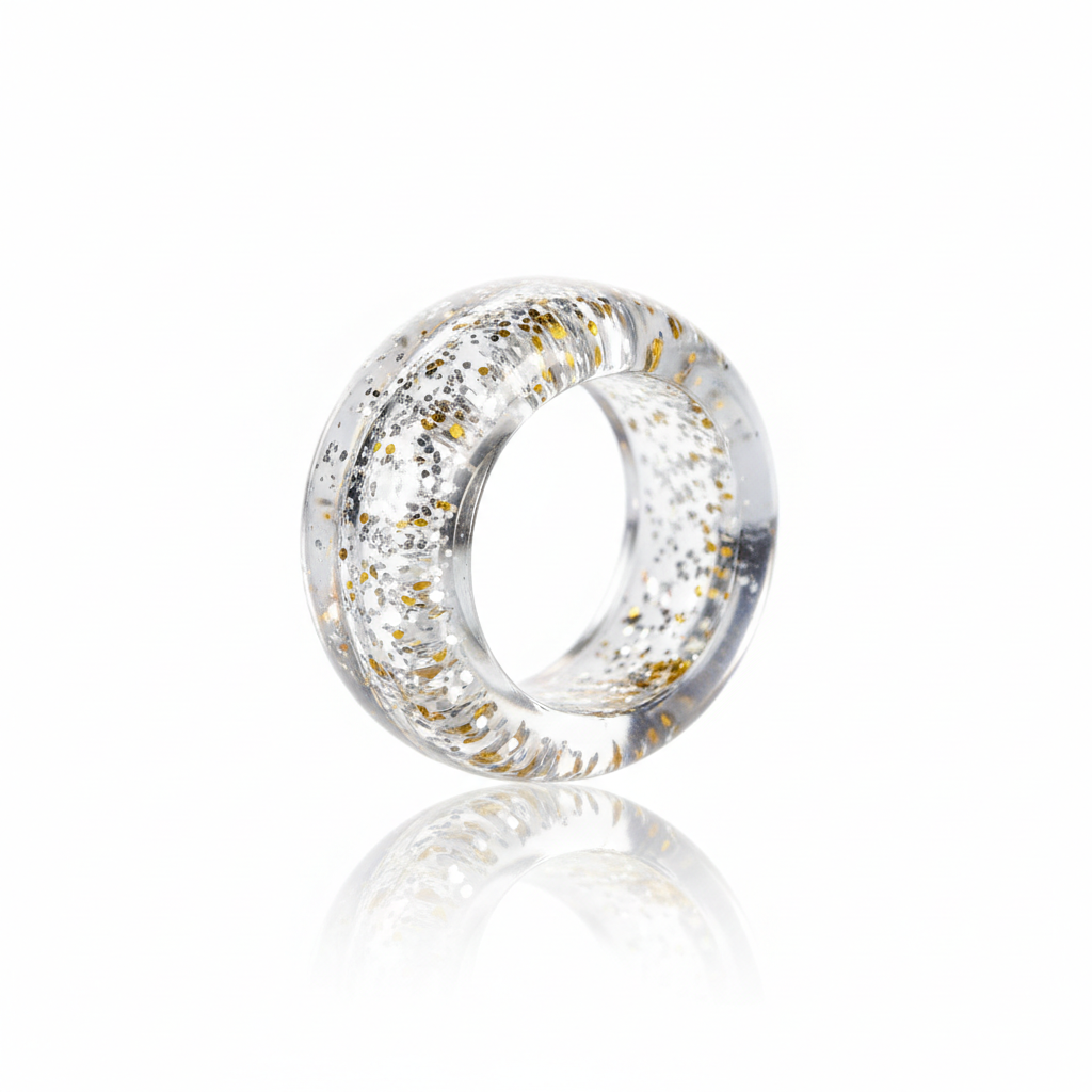 Clear glitter plastic ring product view
