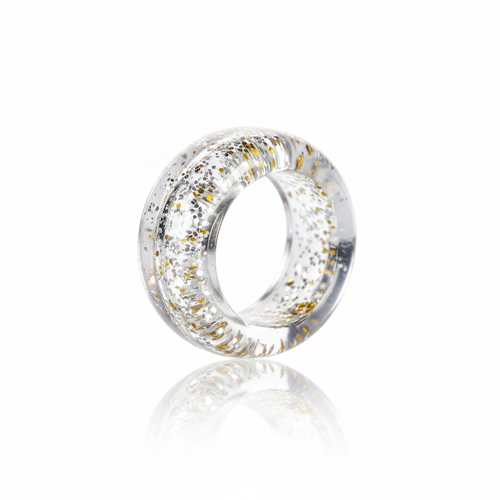 Clear glitter plastic ring product view